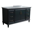 61 in. Single Wooden Vanity  Dark Gray White Carrara Marble Round Sink