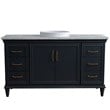61 in. Single Wooden Vanity  Dark Gray White Carrara Marble Round Sink