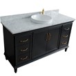 61 in. Single Wooden Vanity  Dark Gray White Carrara Marble Round Sink