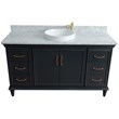61 in. Single Wooden Vanity  Dark Gray White Carrara Marble Round Sink