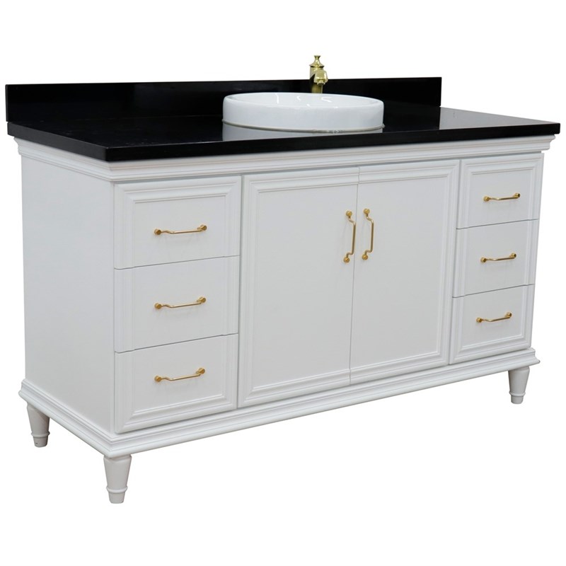 61 in. Single Wooden Vanity  White with Black Galaxy Rectangle Sink