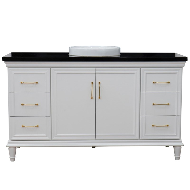 61 in. Single Wooden Vanity  White with Black Galaxy Rectangle Sink