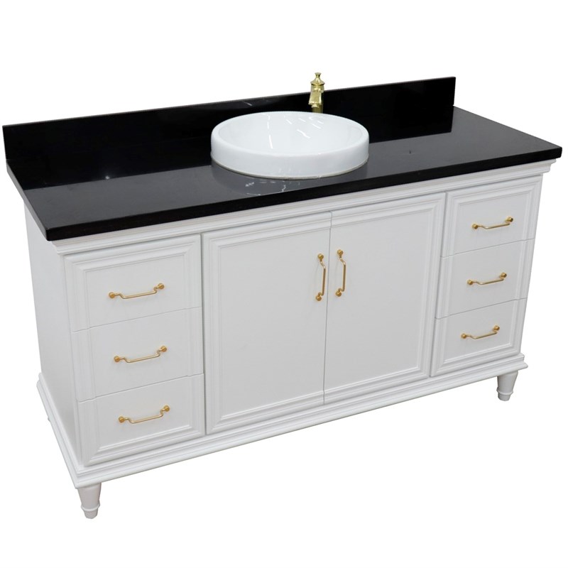 61 in. Single Wooden Vanity  White with Black Galaxy Rectangle Sink