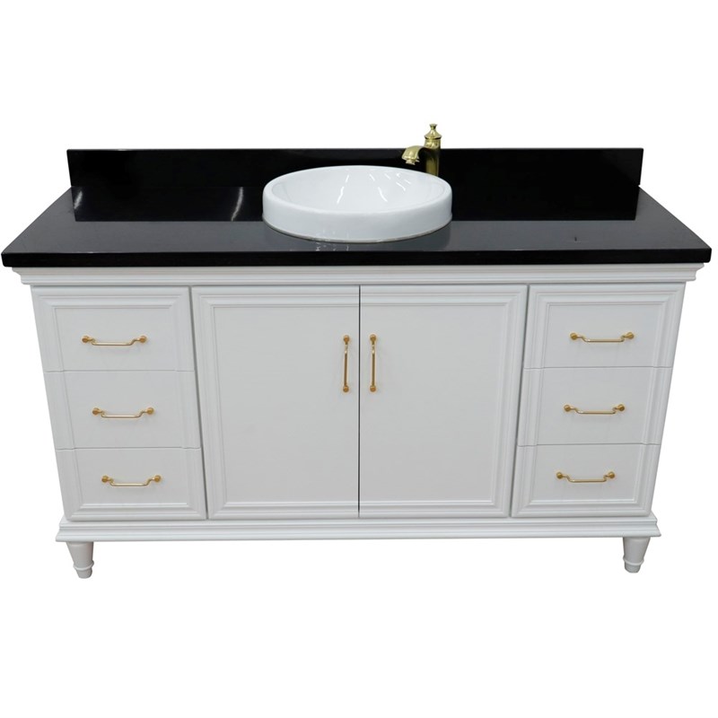 61 in. Single Wooden Vanity  White with Black Galaxy Rectangle Sink