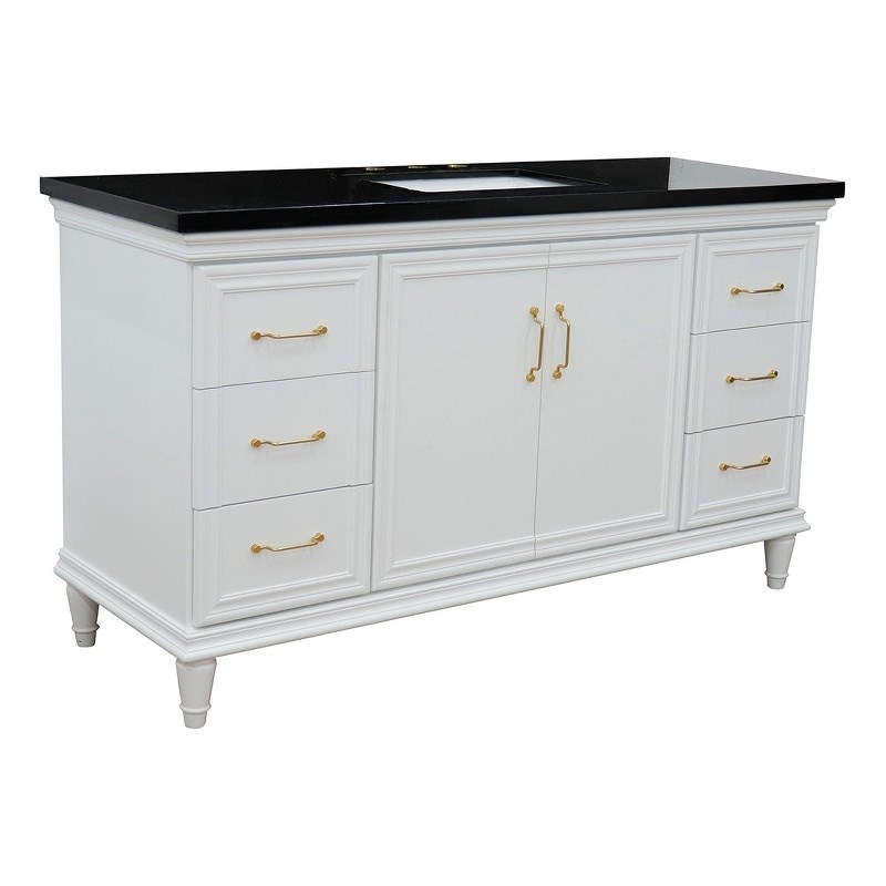 61 in. Single Wooden Vanity  White with Black Galaxy Rectangle Sink