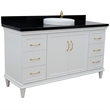 61 in. Single Wooden Vanity  White with Black Galaxy Round Sink