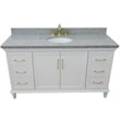 61 in. Single Wooden Vanity  White with Gray Granite Oval Sink