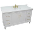 61 in. Single Wooden Vanity  White with White Quartz Oval Sink