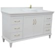 61 in. Single Wooden Vanity  White with White Quartz Round Sink
