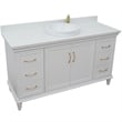 61 in. Single Wooden Vanity  White with White Quartz Round Sink