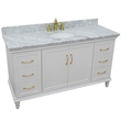 61 in. Single Wooden Vanity  White with White Carrara Oval Sink
