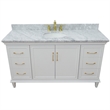 61 in. Single Wooden Vanity  White with White Carrara Oval Sink