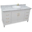 61 in. Single Wooden Vanity  White with White Carrara Rectangle Sink