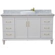 61 in. Single Wooden Vanity  White with White Carrara Rectangle Sink