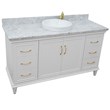 61 in. Single Wooden Vanity  White with White Carrara Round Sink