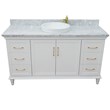 61 in. Single Wooden Vanity  White with White Carrara Round Sink