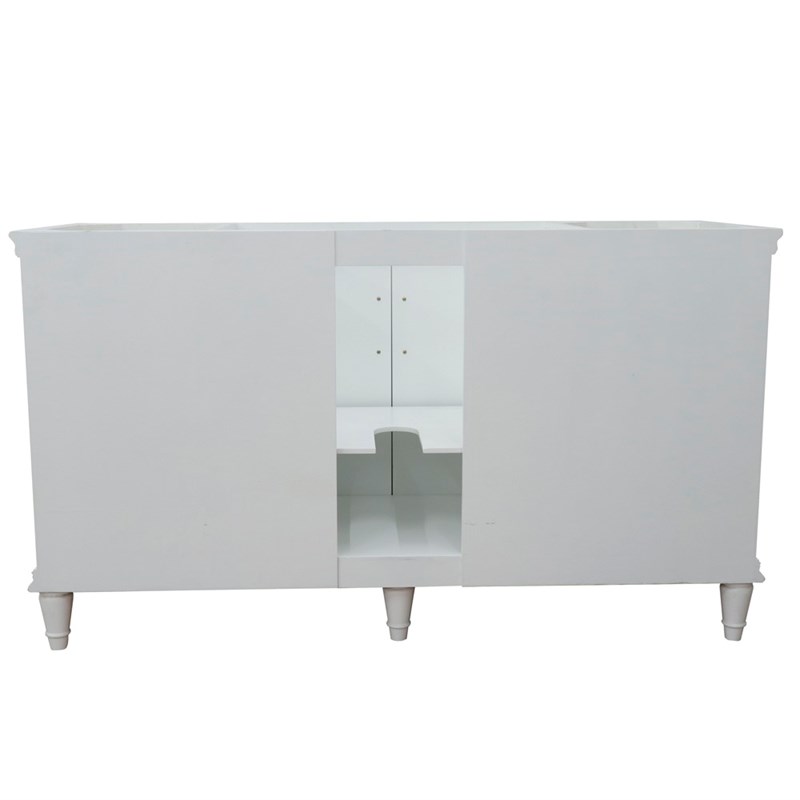 61 in. Single Wooden Vanity  White with White Carrara Round Sink