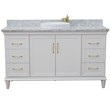 61 in. Single Wooden Vanity  White with White Carrara Round Sink