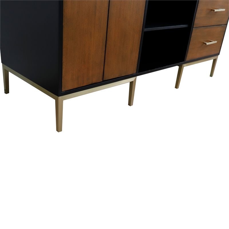 60 in. Double Wooden Vanity Walnut Black  Cabinet Only