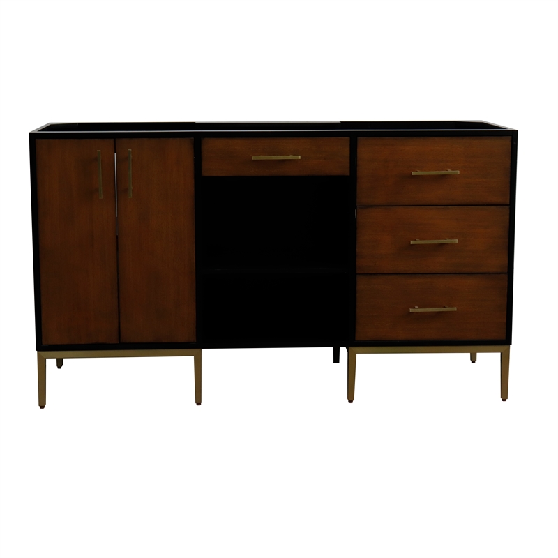 60 in. Double Wooden Vanity Walnut Black  Cabinet Only