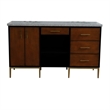 61 in. Double Wooden Vanity Walnut Black Gray Granite Oval Sink