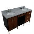 61 in. Double Wooden Vanity Walnut Black Gray Granite Oval Sink