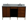 61 in. Double Wooden Vanity Walnut Black Gray Granite Oval Sink
