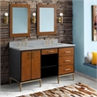 61 in. Double Wooden Vanity Walnut Black Gray Granite Oval Sink