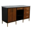 61 in. Double Wooden Vanity Walnut Black Gray Granite Oval Sink