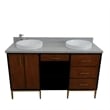 61 in. Double Wooden Vanity Walnut Black Gray Granite Round Sink