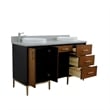 61 in. Double Wooden Vanity Walnut Black Gray Granite Round Sink
