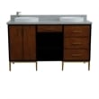 61 in. Double Wooden Vanity Walnut Black Gray Granite Round Sink
