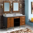 61 in. Double Wooden Vanity Walnut Black Gray Granite Round Sink