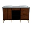 61 in. Double Wooden Vanity Walnut Black Gray Granite Round Sink