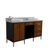 61 in. Double Wooden Vanity Walnut Black Gray Granite Round Sink
