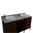 61 in. Double Wooden Vanity Walnut Black Gray Granite Round Sink