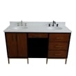 61 in. Double Wooden Vanity Walnut Black White Quartz Oval Sink