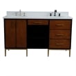 61 in. Double Wooden Vanity Walnut Black White Quartz Oval Sink