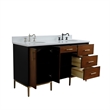 61 in. Double Wooden Vanity Walnut Black White Quartz Oval Sink
