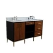 61 in. Double Wooden Vanity Walnut Black White Quartz Oval Sink