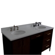 61 in. Double Wooden Vanity Walnut Black White Quartz Oval Sink