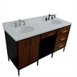 61 in. Double Wooden Vanity Walnut Black White Quartz Oval Sink
