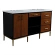 61 in. Double Wooden Vanity Walnut Black White Quartz Oval Sink