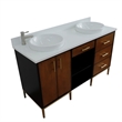 61 in. Double Wooden Vanity Walnut Black White Quartz Round Sink