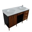 61 in. Double Wooden Vanity Walnut Black White Quartz Round Sink