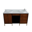 61 in. Double Wooden Vanity Walnut Black White Quartz Round Sink
