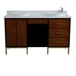 61 in. Double Wooden Vanity Walnut Black White Quartz Round Sink