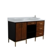 61 in. Double Wooden Vanity Walnut Black White Quartz Round Sink