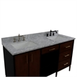 61 in. Double Wooden Vanity Walnut Black White Carrara Marble Rectangle Sink