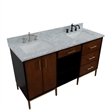 61 in. Double Wooden Vanity Walnut Black White Carrara Marble Rectangle Sink